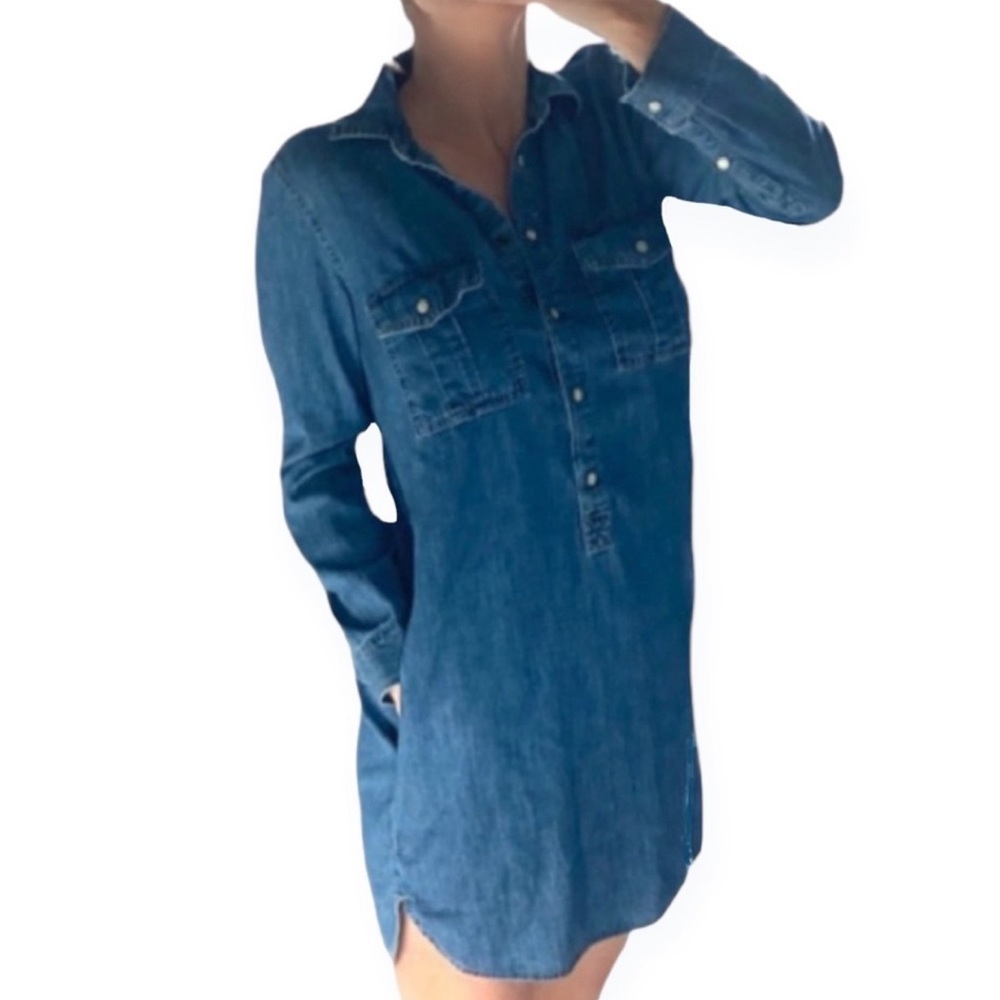 Gap for Good Long Sleeve Denim Button Dress - size women's small - snap buttons
